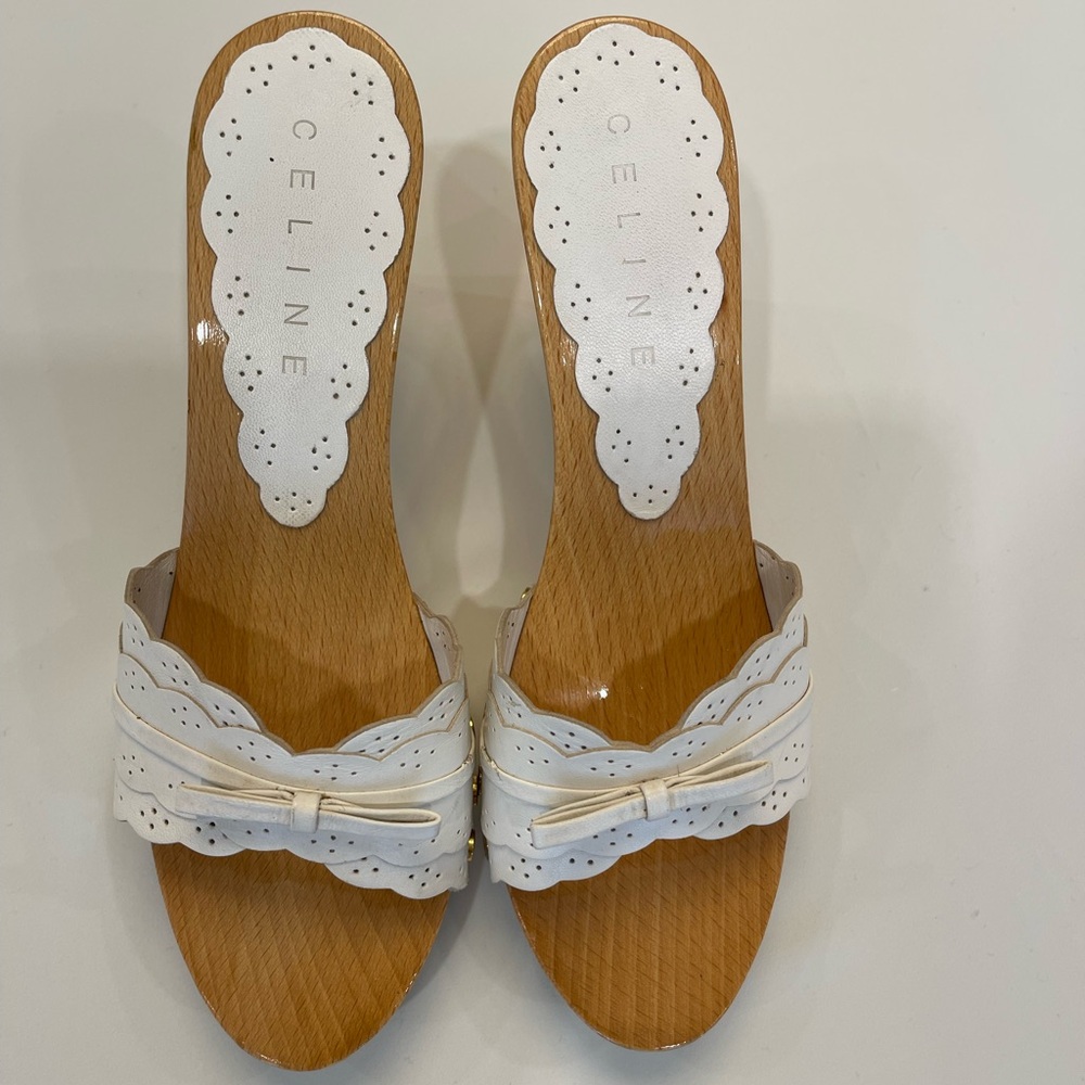 🌹SOLD🌹Celine White Leather Wooden Clog Mule Heels